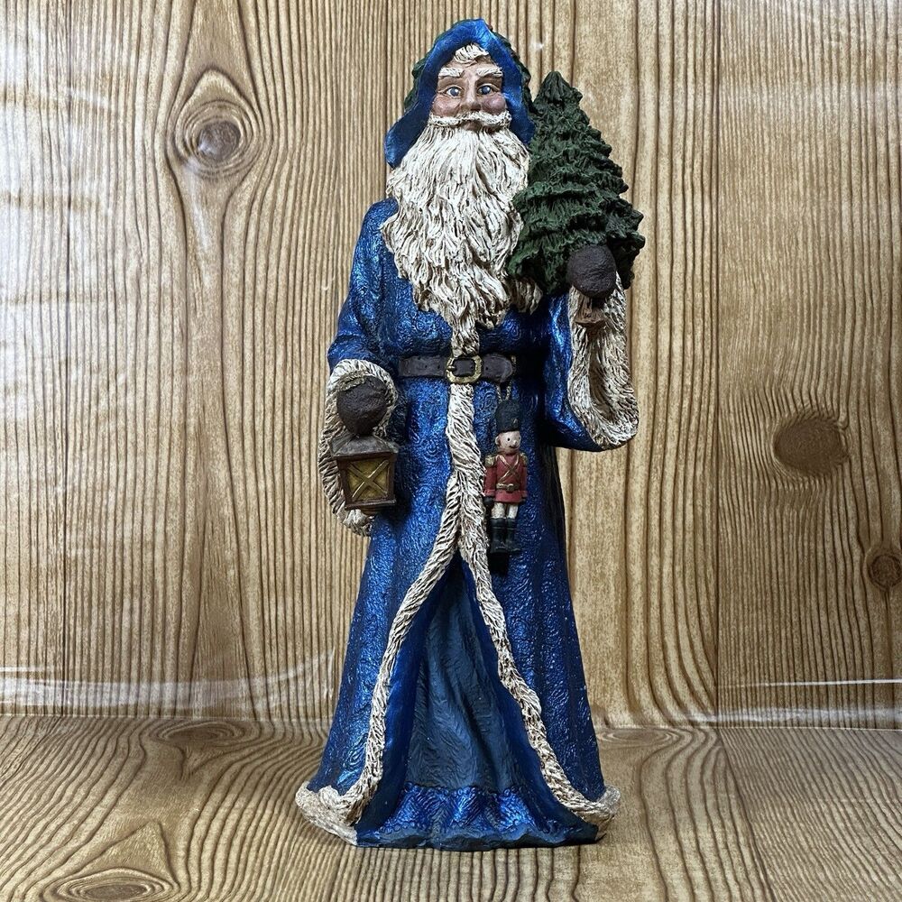 Vintage Santa Clause Pecan Resin Wood Christmas Painted Figure With‎ Tree Rare